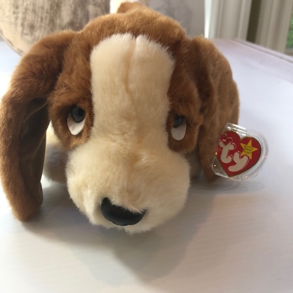 NWT Vintage TY Beanie Buddy 14" Tracker the Bassett Hound Tan Cream Adorable - Picture 1 of 12